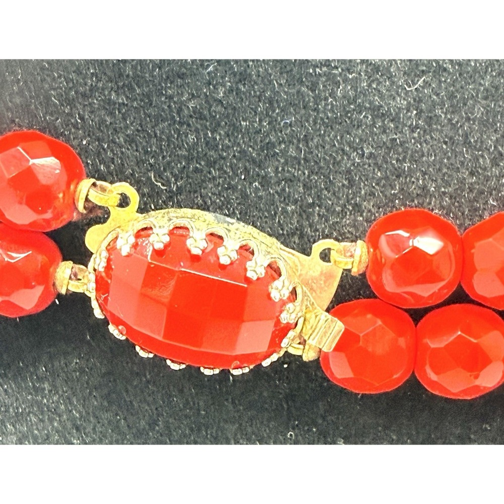 Vintage Lipstick Red Glass Pale 8MM Faceted 22" Necklace Double Strand Ca 1950 - Picture 4 of 4
